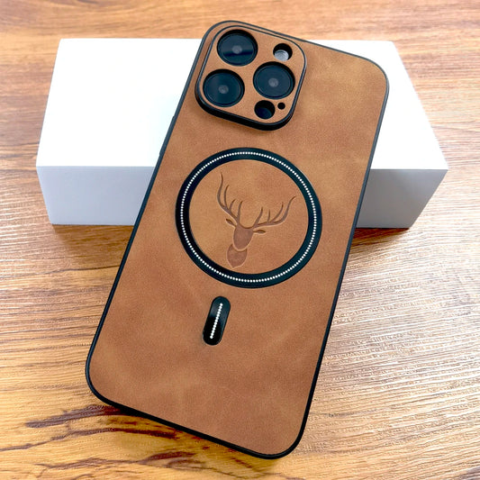 Luxury PU Leather Deer Case For iPhone Wireless Charge Cover.