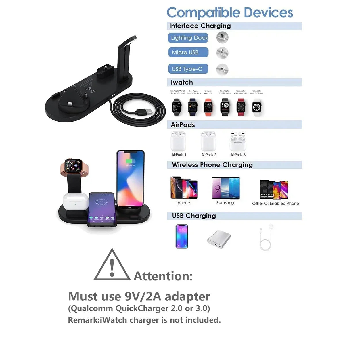 100W 7 In 1 Wireless Charger Stand For iPhone Apple Watch Airpod.