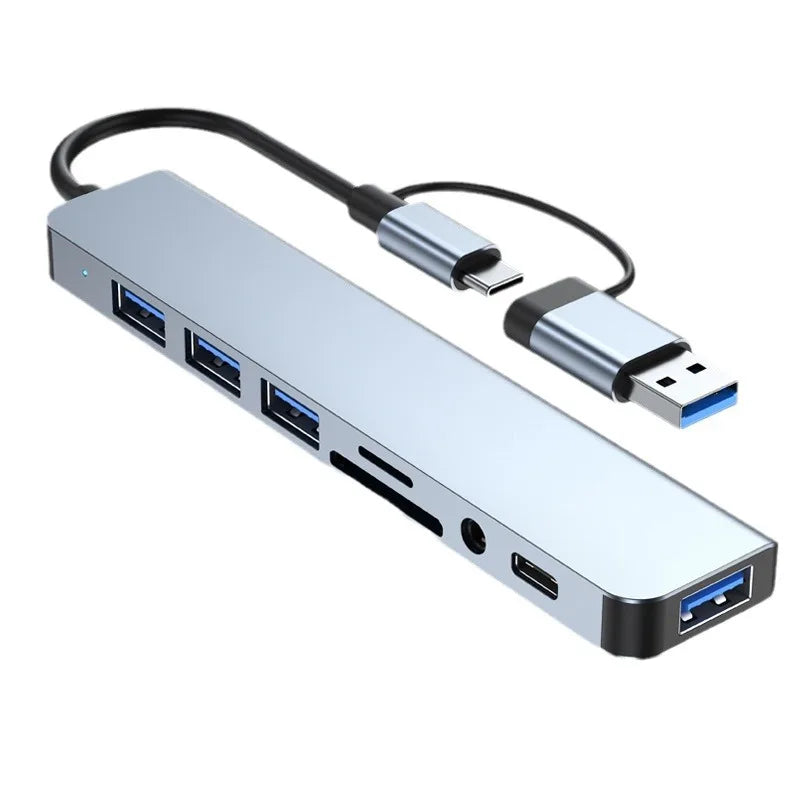 USB +Type C HUB Docking Station with 3.5mm Audio Jack Adapter Micro SD Card Reader Laptop Tablet Phone Disk Converter