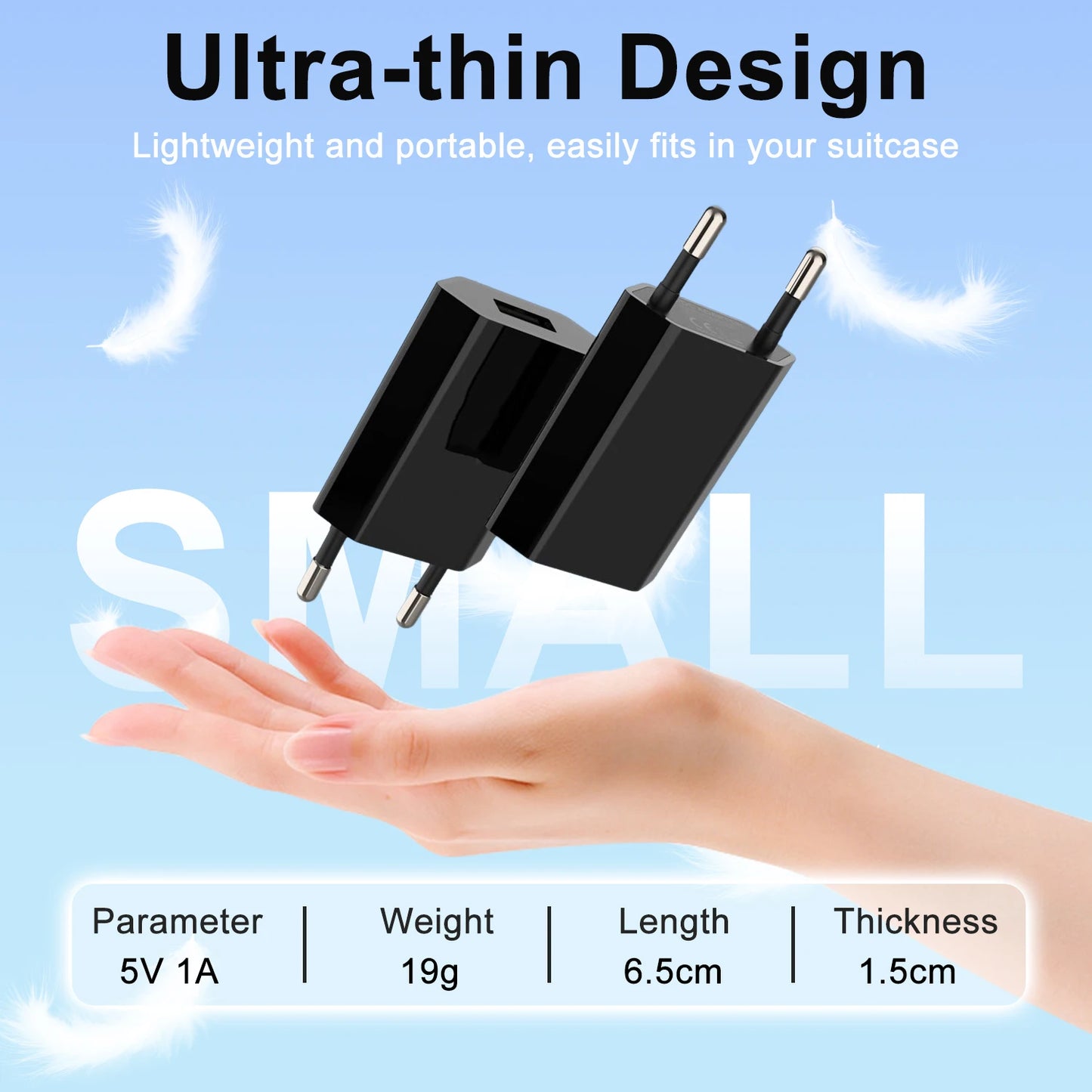 1/3/5pcs 1A 5V Power Supply Adapter Power EU Plug Portable USB Port Adapter Travel Wall Charger.