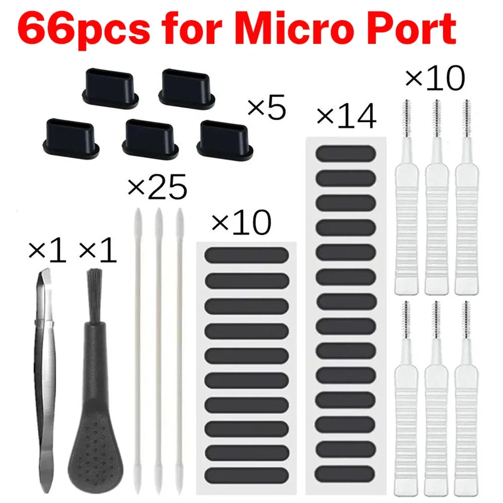 66PCS Mobile Phone Speaker Charging Port Cleaning Set Dust Plug for phone.