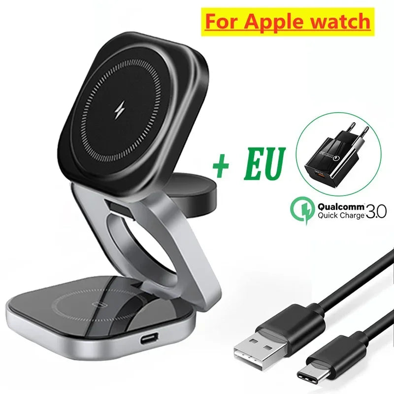 Foldable 3 In 1 Fast Magnetic Wireless Charger Stand Pad Magnet Wireless Charging Station For iPhone/Samsung Galaxy Phone Watch.