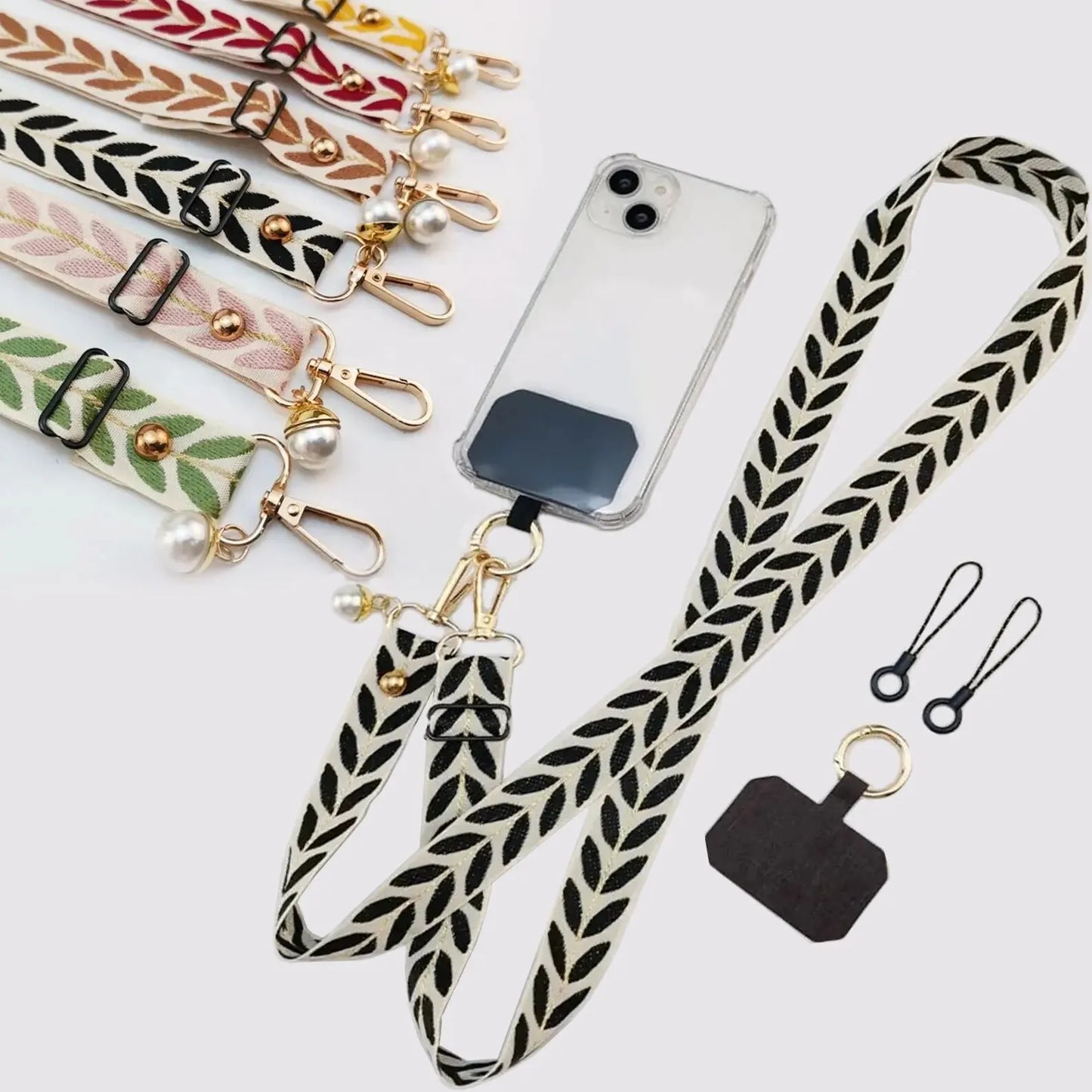 Adjustable Long Mobile Phone Lanyard Crossbody Card Neck Cord Clip Hang Lanyard Pearl Hanging Ornaments Charm Anti-lost Lanyard.