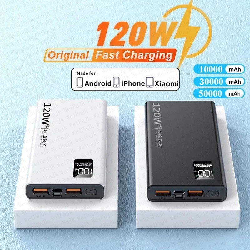 Original 120W 50000mAh Powerbank External Spare Battery Portable Charger Fast Charging.