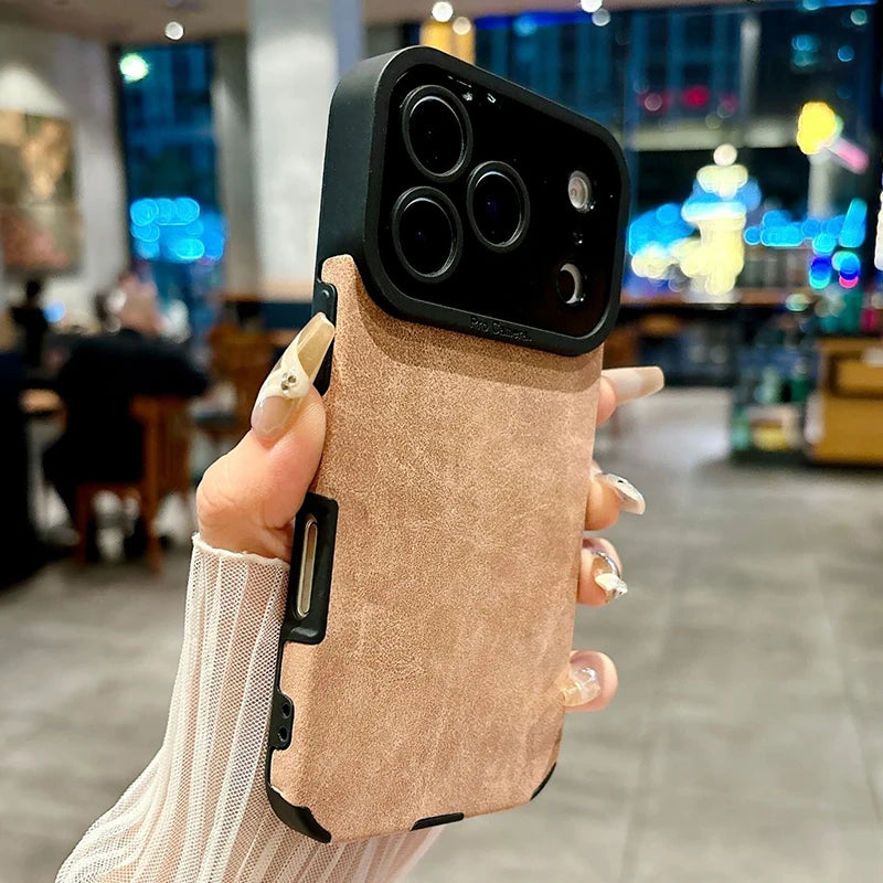 Luxury Leather Lambskin Shockproof Phone Case For iPhone Matte Cover.