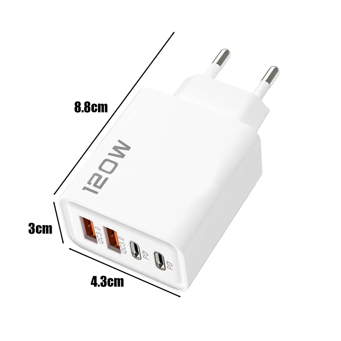 120W 4 Port USB Type C Charger Fast Charging Data Cable.