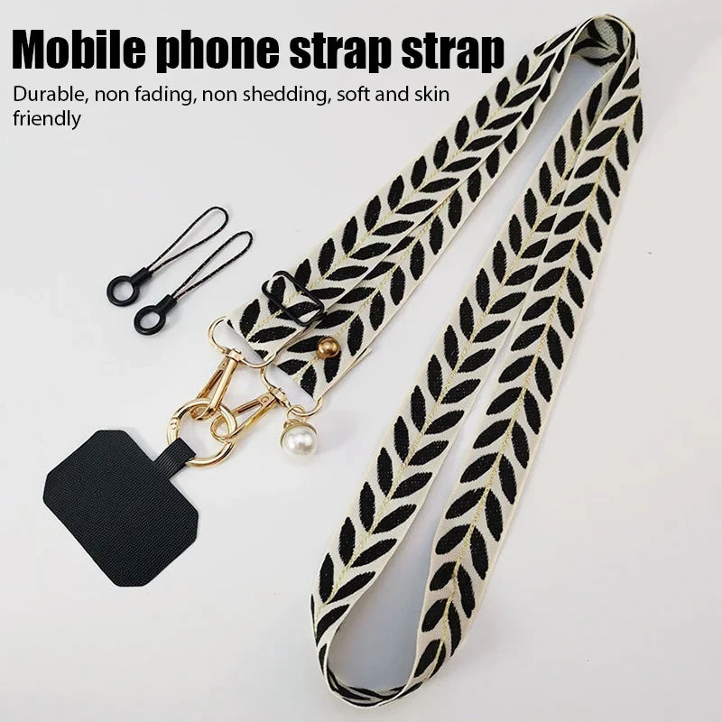 Adjustable Long Mobile Phone Lanyard Crossbody Card Neck Cord Clip Hang Lanyard Pearl Hanging Ornaments Charm Anti-lost Lanyard.