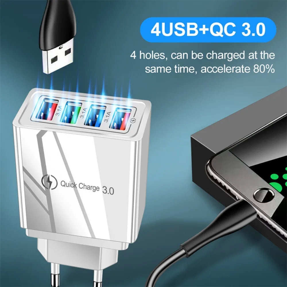USB Charger 4 Port USB Quick Charge 3.0 EU US Plug Mobile Phone Charger Wall Adapter Portable Fast Charging .