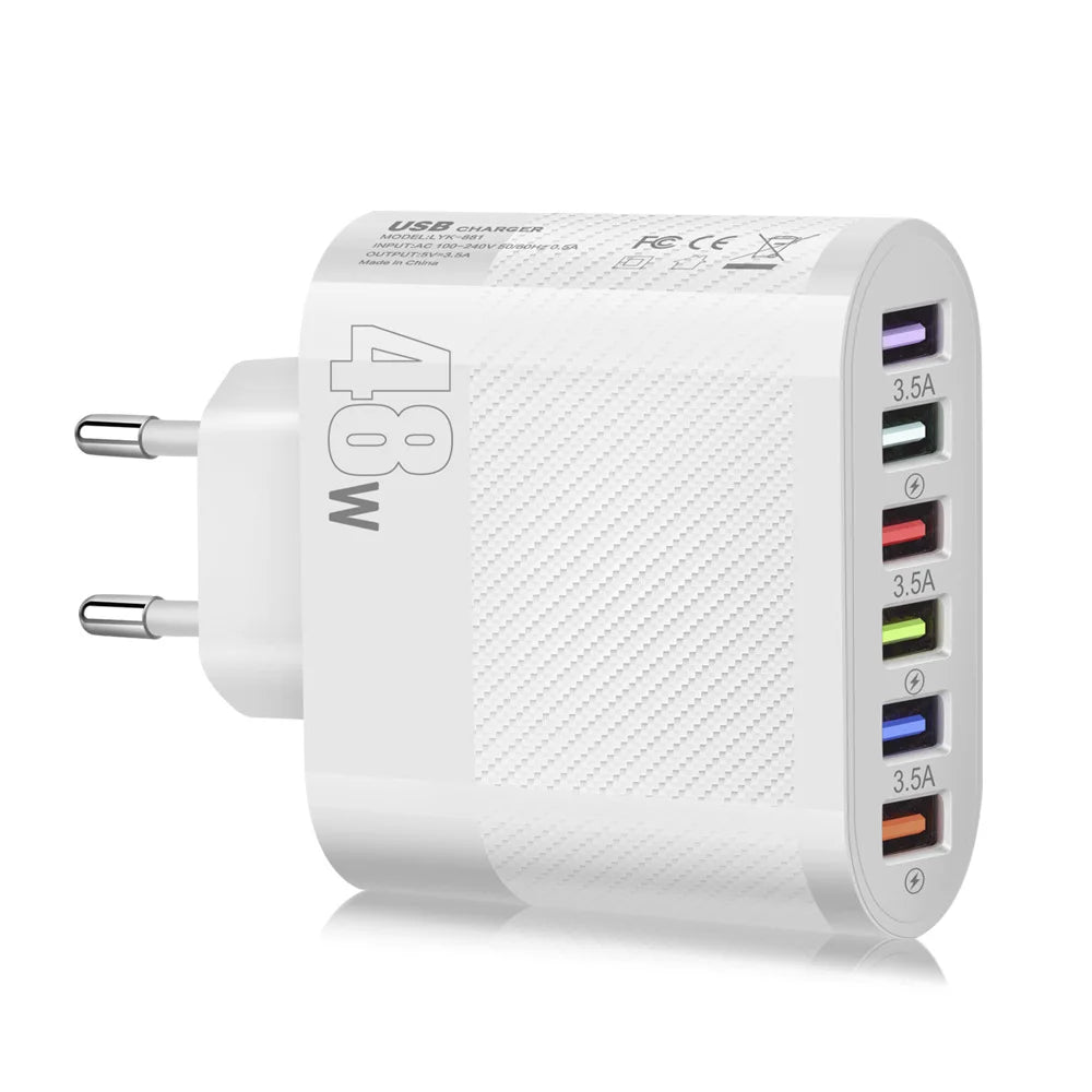 plug 48W  6 Ports USB Charger Quick 3.0.
