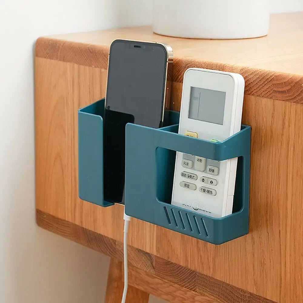 Wall Mounted Mobile Phone Charging Holder Bracket Remote Controller Stand Multi-function Wall Shelf Universal Storage Box.