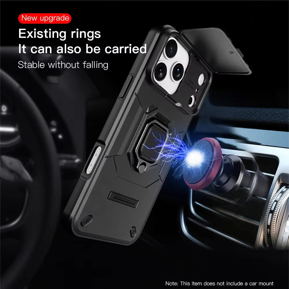 Case for iPhone Slide Camera Ring Stand Armor Anti-fall Protection Kickstand Cover.